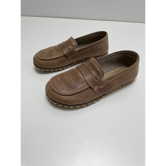 Handmade Leather Loafers Womens Slip On Comfort Shoes Brown Casual Size 8.5 - Picture 4 of 12